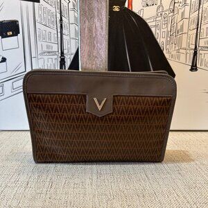 Mario Valentino VINTAGE Clutch/ Makeup/Accessory Leather Logo Monogram Bag